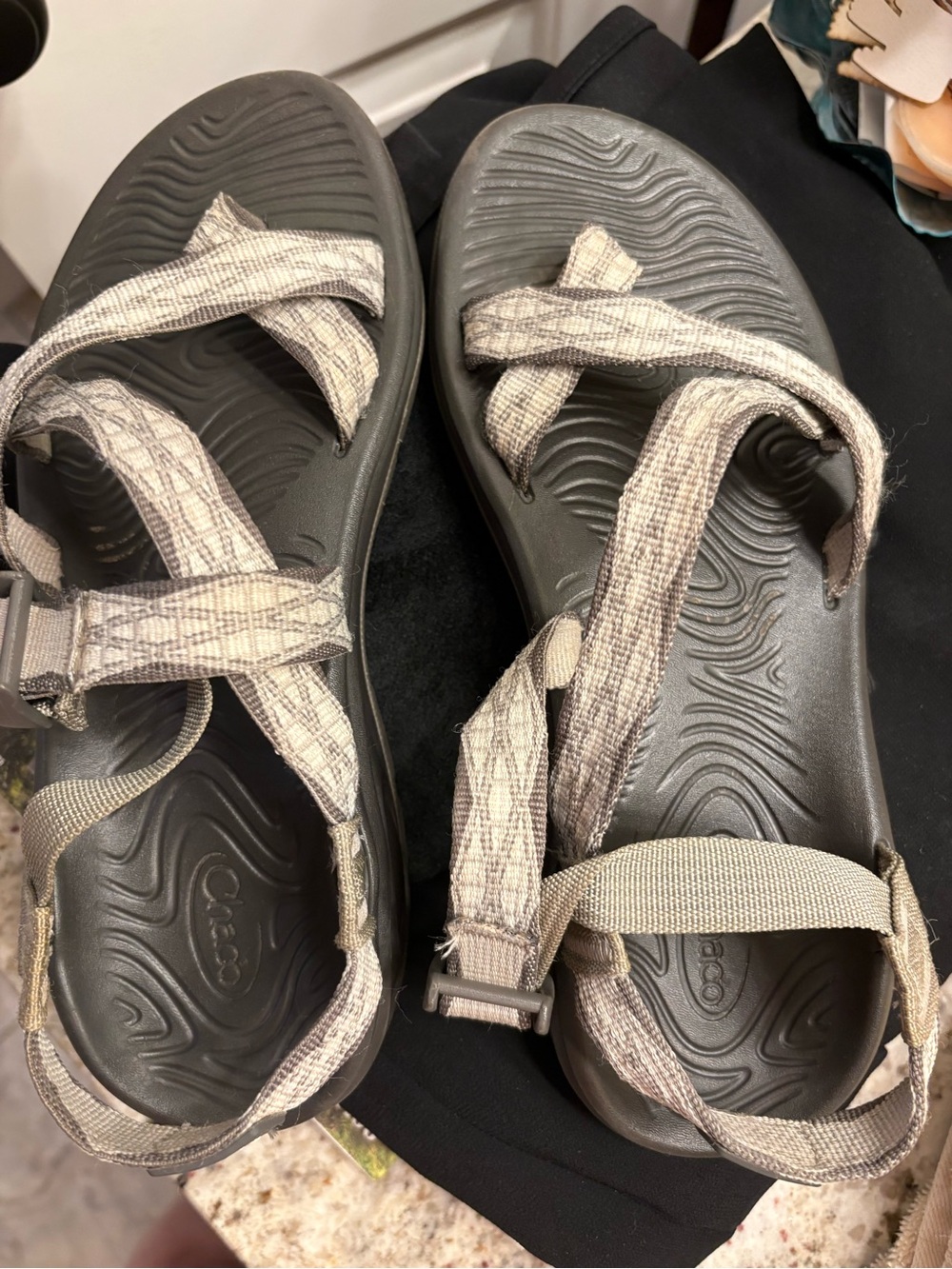 Womens Chacos Sandals in Gray and Black Webbing